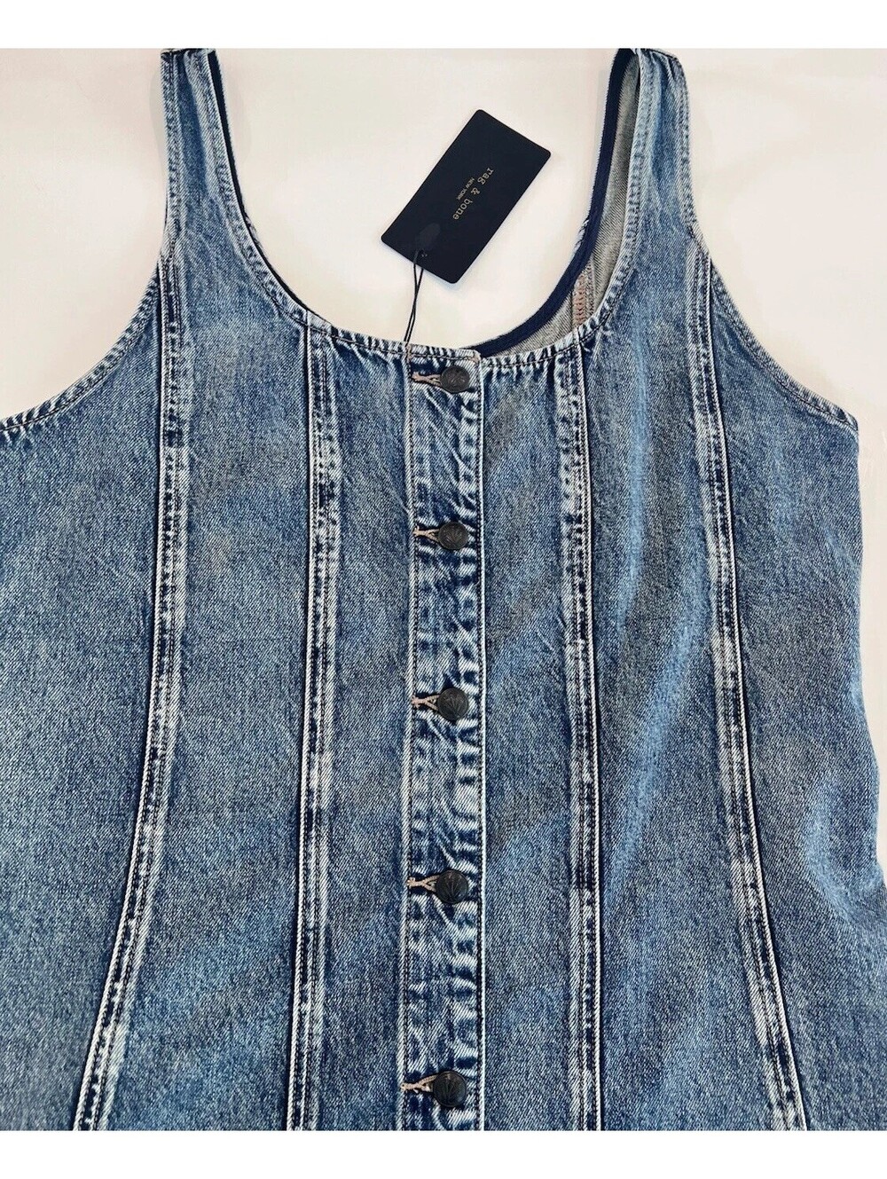$298 Rag & Bone Lorraine Denim Mini Dress Women's Size 12 NWT - Picture 2 of 14